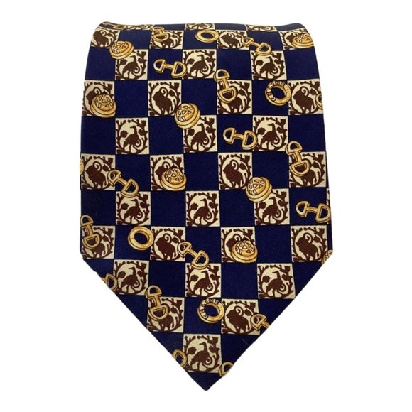 CELINE PARIS Blue Animals Print Silk Tie Made In Spain 59